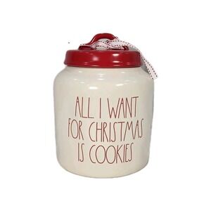 Rae Dunn Cookie Jar Large  Chubby "ALL I WANT FOR CHRISTMAS IS COOKIES"